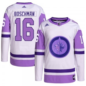 Laurie Boschman Winnipeg Jets Adidas Authentic White/Purple Hockey Fights Cancer Primegreen Jersey