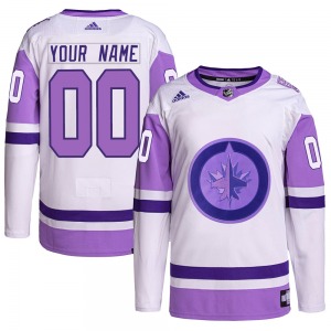 Custom Winnipeg Jets Adidas Authentic White/Purple Custom Hockey Fights Cancer Primegreen Jersey