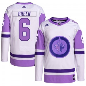 Ted Green Winnipeg Jets Adidas Authentic White/Purple Hockey Fights Cancer Primegreen Jersey
