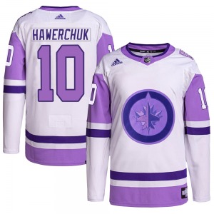Dale Hawerchuk Winnipeg Jets Adidas Authentic White/Purple Hockey Fights Cancer Primegreen Jersey