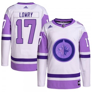 Adam Lowry Winnipeg Jets Adidas Authentic White/Purple Hockey Fights Cancer Primegreen Jersey