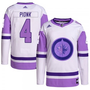 Neal Pionk Winnipeg Jets Adidas Authentic White/Purple Hockey Fights Cancer Primegreen Jersey