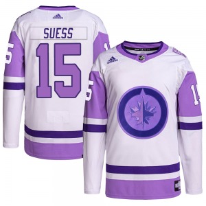 C.J. Suess Winnipeg Jets Adidas Authentic White/Purple Hockey Fights Cancer Primegreen Jersey