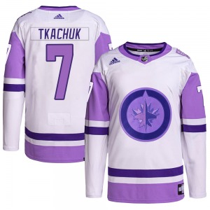 Keith Tkachuk Winnipeg Jets Adidas Authentic White/Purple Hockey Fights Cancer Primegreen Jersey
