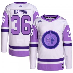 Youth Morgan Barron Winnipeg Jets Adidas Authentic White/Purple Hockey Fights Cancer Primegreen Jersey