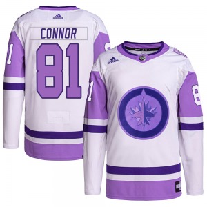 Youth Kyle Connor Winnipeg Jets Adidas Authentic White/Purple Hockey Fights Cancer Primegreen Jersey