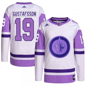 Youth David Gustafsson Winnipeg Jets Adidas Authentic White/Purple Hockey Fights Cancer Primegreen Jersey