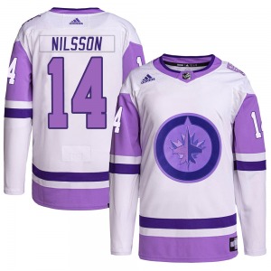 Youth Ulf Nilsson Winnipeg Jets Adidas Authentic White/Purple Hockey Fights Cancer Primegreen Jersey