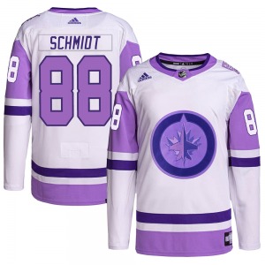 Youth Nate Schmidt Winnipeg Jets Adidas Authentic White/Purple Hockey Fights Cancer Primegreen Jersey