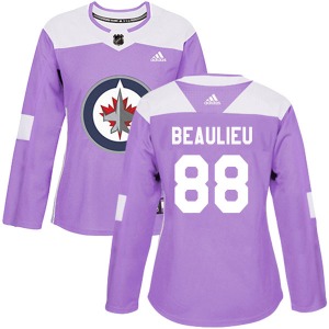 Women's Nathan Beaulieu Winnipeg Jets Adidas Authentic Purple Fights Cancer Practice Jersey