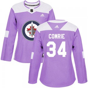 Women's Eric Comrie Winnipeg Jets Adidas Authentic Purple ized Fights Cancer Practice Jersey