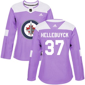 Women's Connor Hellebuyck Winnipeg Jets Adidas Authentic Purple Fights Cancer Practice Jersey