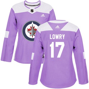 Women's Adam Lowry Winnipeg Jets Adidas Authentic Purple Fights Cancer Practice Jersey