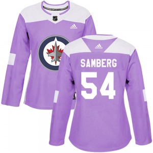 Women's Dylan Samberg Winnipeg Jets Adidas Authentic Purple Fights Cancer Practice Jersey