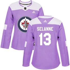 Women's Teemu Selanne Winnipeg Jets Adidas Authentic Purple Fights Cancer Practice Jersey