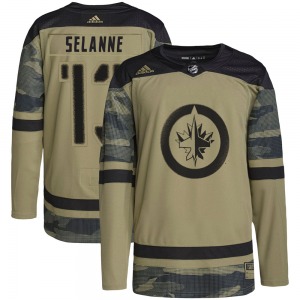 Teemu Selanne Winnipeg Jets Adidas Authentic Camo Military Appreciation Practice Jersey