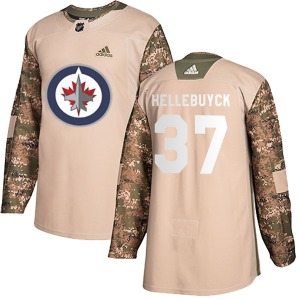 Youth Connor Hellebuyck Winnipeg Jets Adidas Authentic Camo Veterans Day Practice Jersey