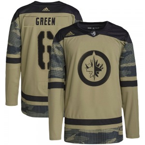 Youth Ted Green Winnipeg Jets Adidas Authentic Green Camo Military Appreciation Practice Jersey