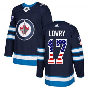 Adam Lowry Winnipeg Jets Adidas Authentic Navy Blue USA Flag Fashion Jersey